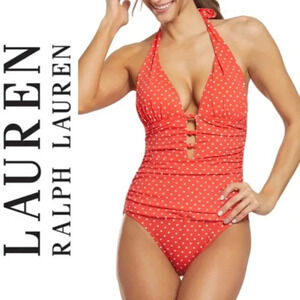 Ralph Lauren Red Pin Dot Slimming Fit Swimsuit